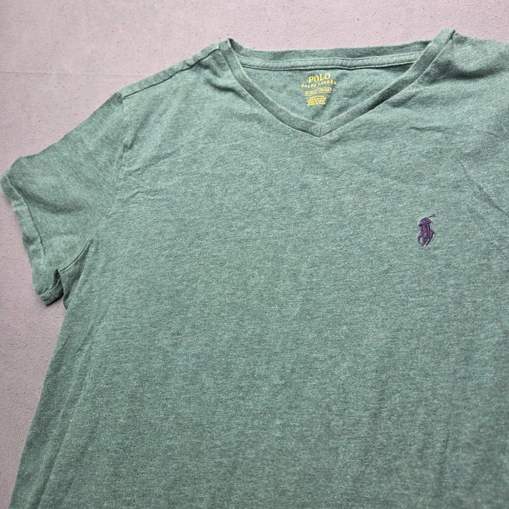 Polo Ralph Lauren Mens V-Neck T-Shirt Green Heathered Pony Logo Size M